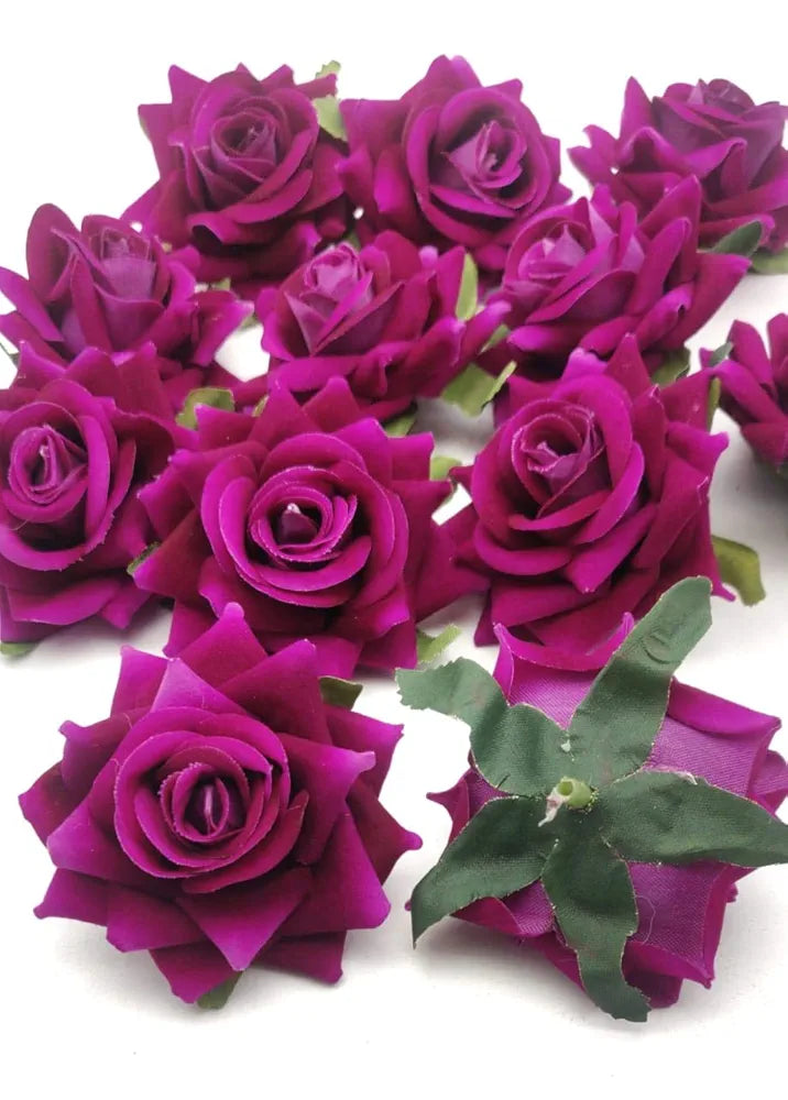 SATYAM KRAFT 12 Pcs Artificial Velvet Rose Flowers | Fake Floral Decoration for Ganesh chaturthi, Home, Janmashtami, DIY Craft, Room Decor, Festival & Gift Items